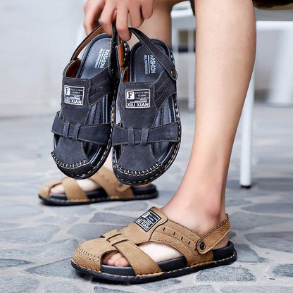 Men's Plus Size Leather Sandals - Casual, Breathable, Non-Slip Design - Buy Center