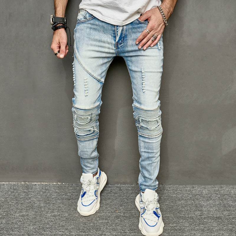 Men's Slim Ripped Jeans - American Style, Mid Waist, Comfortable Fit - Buy Center