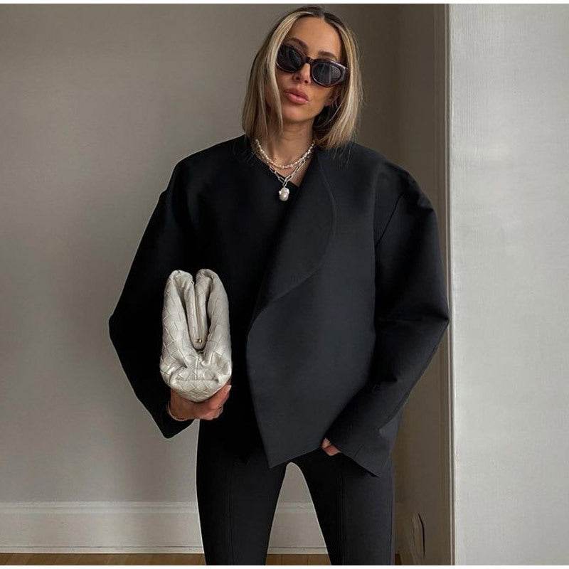 Women's Solid Color Woolen Coat - Trendy Loose Fit Jacket for 2025 - Buy Center