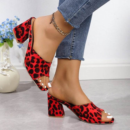 Buycenter Leopard Square Toe Sandals - Stylish High-Heeled Slippers for Women - Buy Center