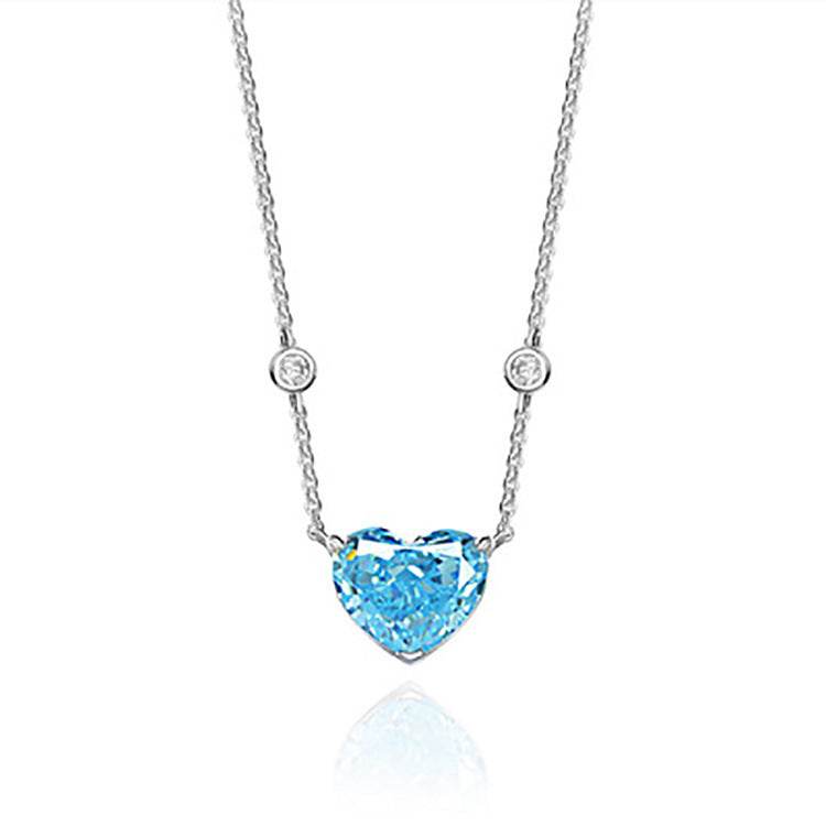Ocean Blue Heart-shaped Zircon Necklace - S925 Silver Clavicle Chain - Buy Center