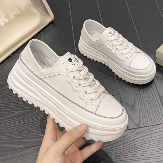 Casual Leather Platform Shoes - Stylish Low-Top with Mid Heel Women - Buy Center