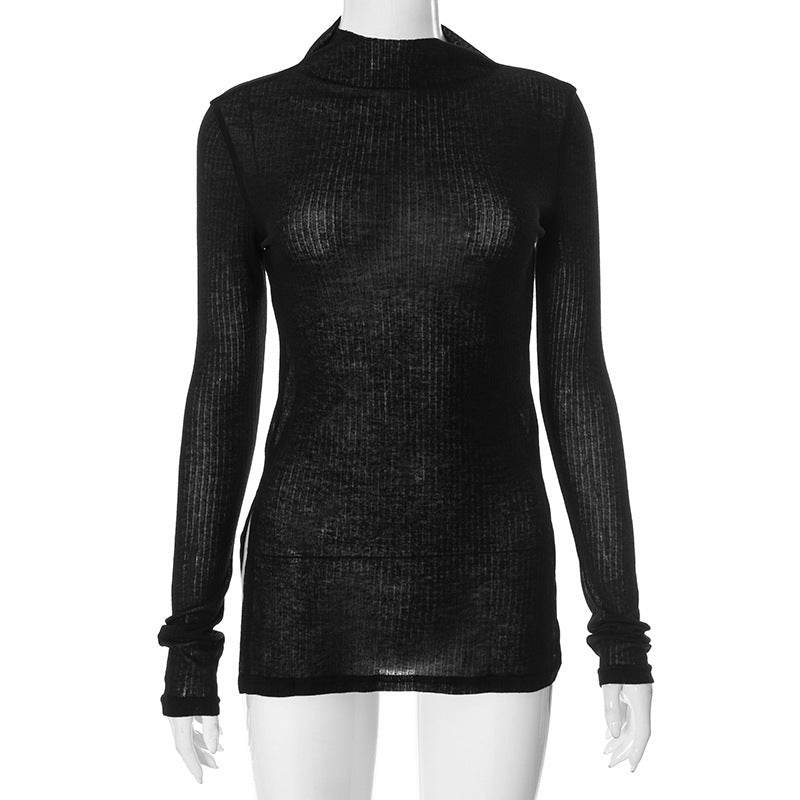 Stylish Turtleneck Long Sleeve Knitted T-shirt - Slim Fit Casual Blouse - Buy Center