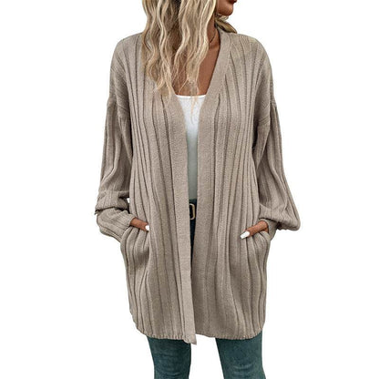 Buycenter Women's Long-Sleeve Cardigan Sweater - Thin Knit Khaki Style - Buy Center
