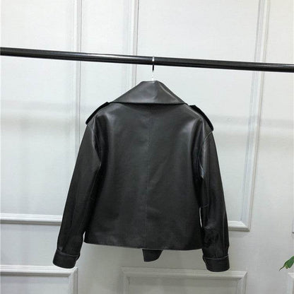 Women's Short Loose Black Sheepskin Jacket - Stylish & Comfortable Fit - Buy Center