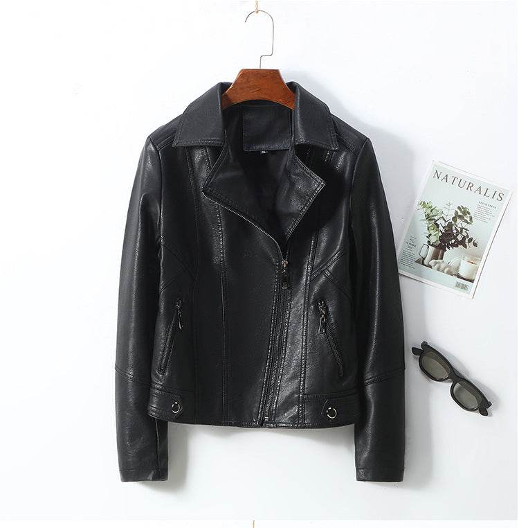 Women's Leather Short Coat - Stylish Lapel Design in Multiple Colors - Buy Center