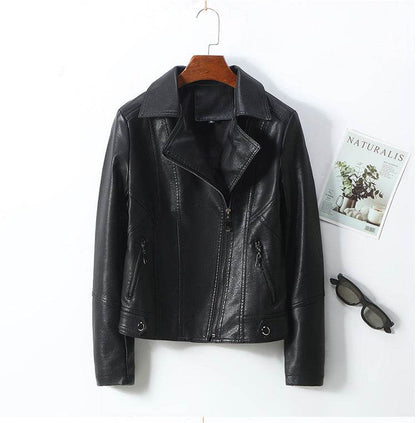 Women's Leather Short Coat - Stylish Lapel Design in Multiple Colors - Buy Center