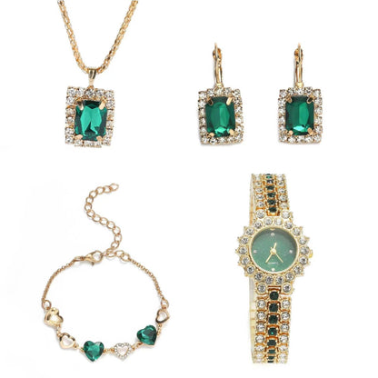 Popular Small Green Women's Watch Gift Set - 5-Piece Quartz Jewelry - Buy Center