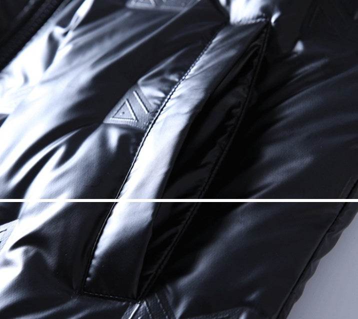 Buycenter Men's Glossy Down Jacket - Stylish Black & Silver Suit Set - Buy Center