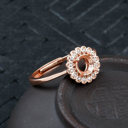Sterling Silver Rose Gold Eardrop Frame Ring - Adjustable & Elegant Design - Buy Center