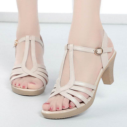 Elegant Women's Chunky Heel Sandals - Waterproof Soft Leather Design - Buy Center