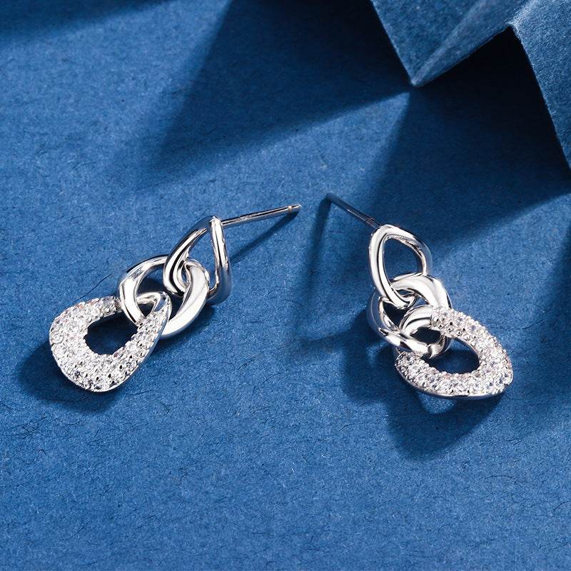 Trendy Diamond-Embedded Three-Chain Earrings - Unisex Geometric Style - Buy Center