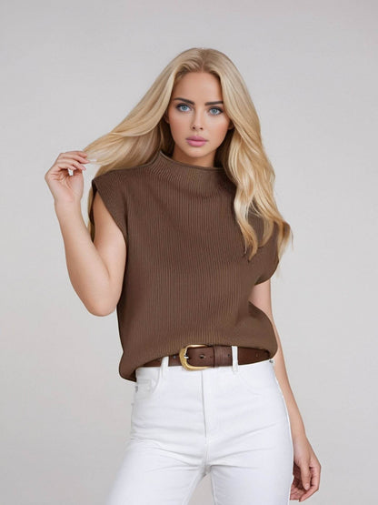 European American Turtleneck Vest Sweater - Sleeveless Casual Chic Look - Buy Center