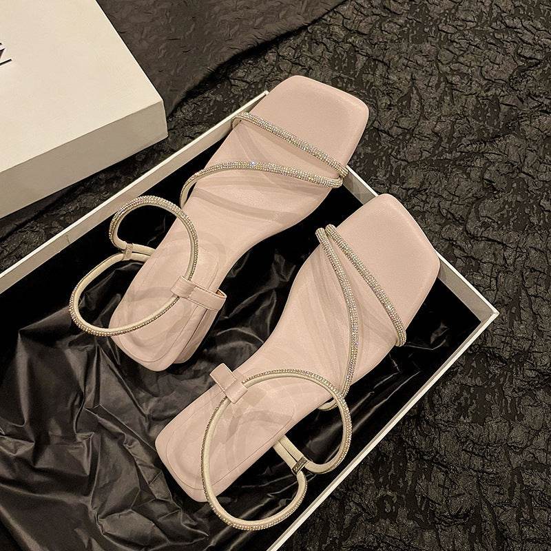 Women's Rhinestone Open Toe Sandals - Stylish Ankle-Strap for Elegance - Buy Center