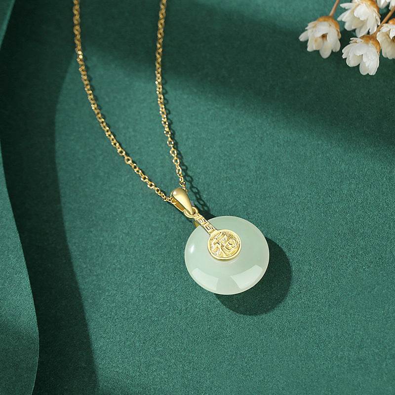 Nafu Peace Button & Field Jade Necklace - 18K Gold Retro Design - Buy Center