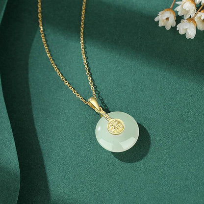 Nafu Peace Button & Field Jade Necklace - 18K Gold Retro Design - Buy Center