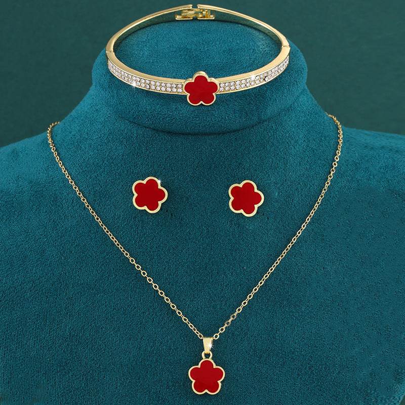 Lucky Five Petal Flower Jewelry Set - Elegant Modern Fashion Accessory - Buy Center