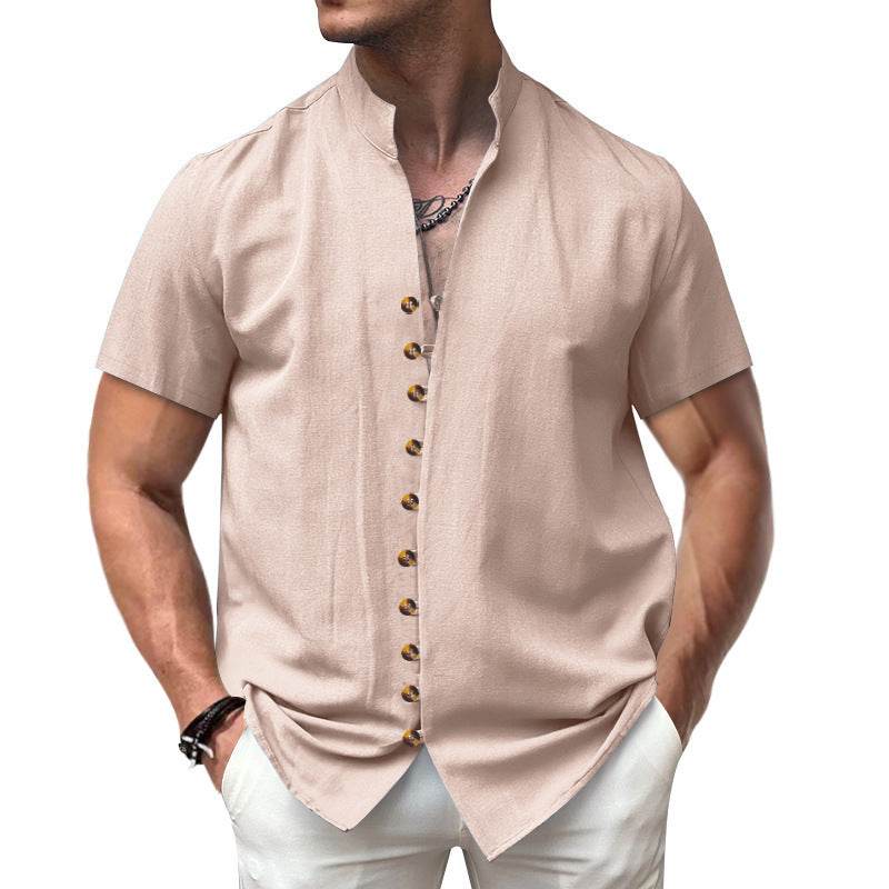 Buycenter Men's Linen Button Shirt - Loose Fit, Short Sleeve in Multiple Colors - Buy Center