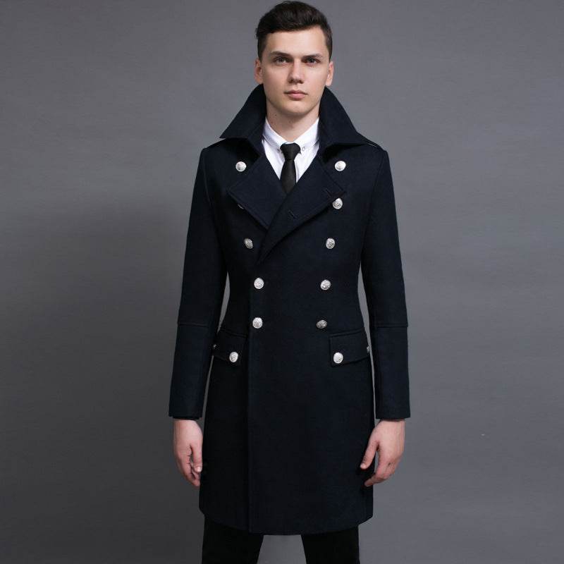 Buycenter Double-Row Woolen Coat for Men - Stylish & Comfortable Trench - Buy Center