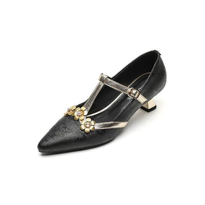 T-Shaped Flower Leather High Heel Pumps - Stylish Comfort for Every Occasion - Buy Center