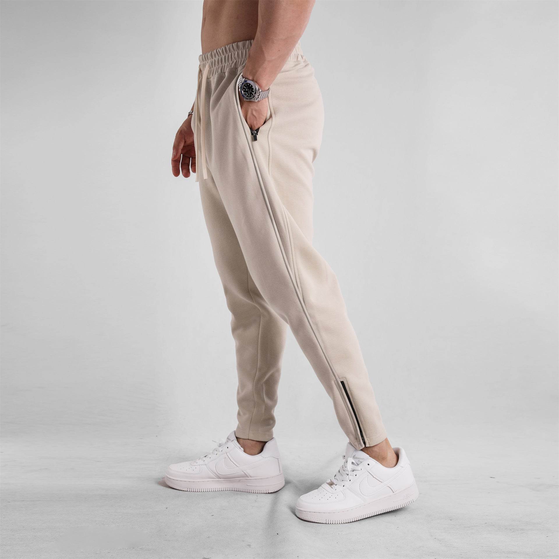 Slim Fit Zipper Ankle Banded Pants - Stylish Cropped Sports Trousers - Buy Center