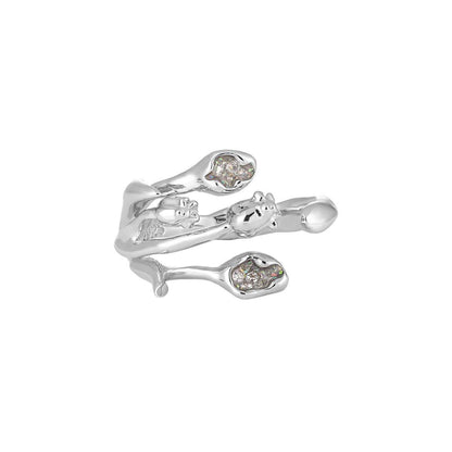 Diamond Studded Tulip Design Ring - Luxurious Adjustable Silver Jewelry - Buy Center