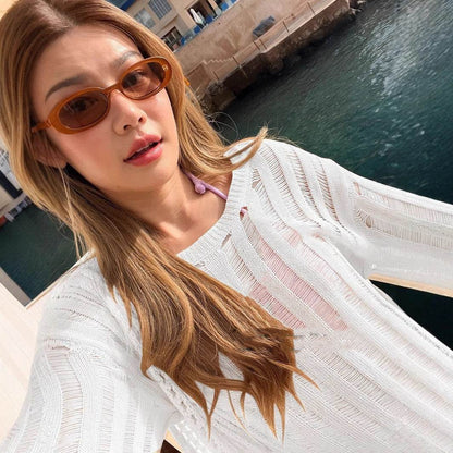 Loose Hollow Sweater Blouse - Stylish Sun Protection Top for Every Occasion - Buy Center