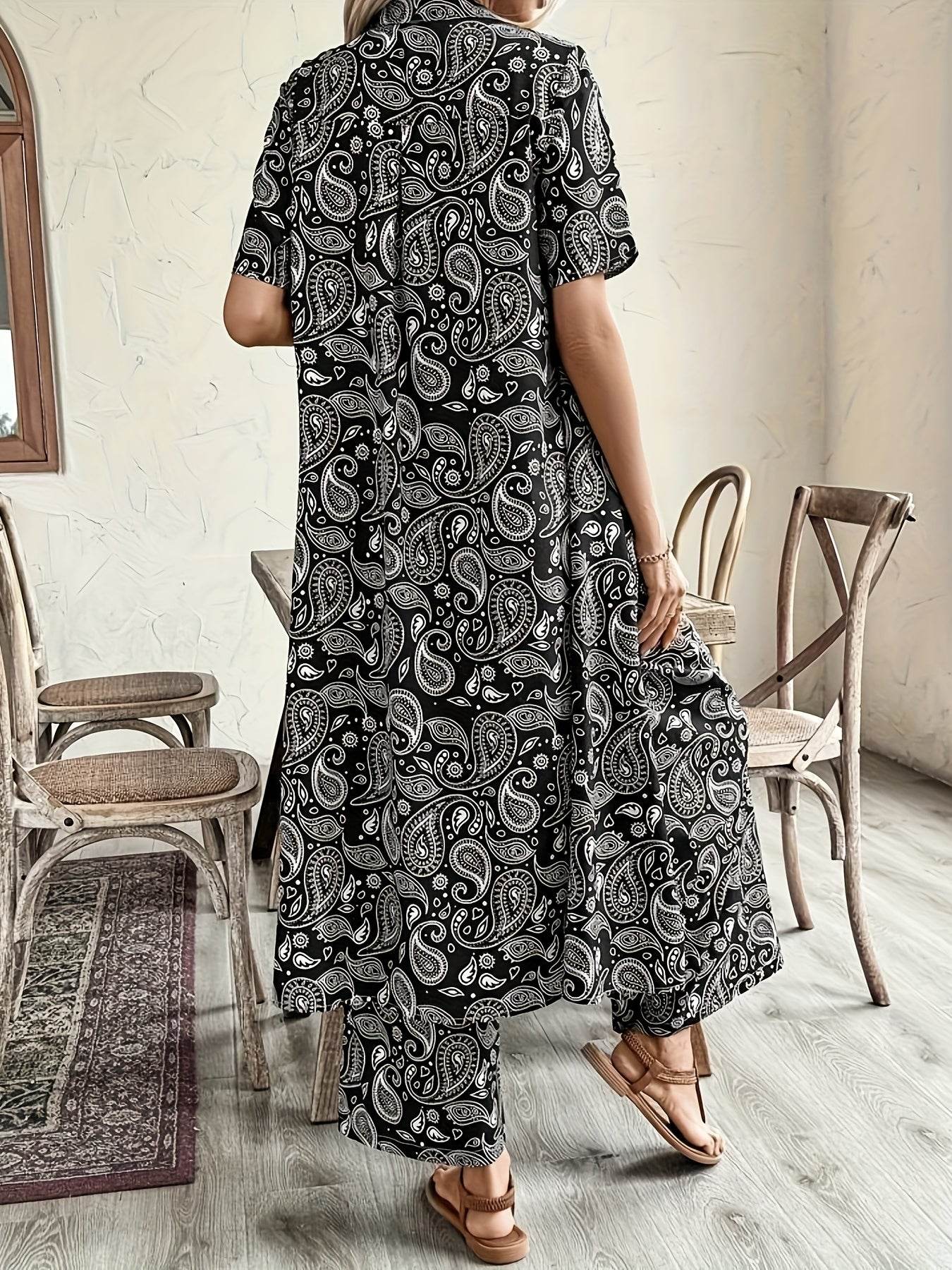 Women's Casual Two-Piece Set - Spring/Summer Paisley Blouse & Pants - Buy Center
