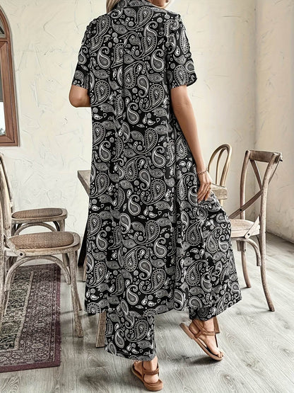 Women's Casual Two-Piece Set - Spring/Summer Paisley Blouse & Pants - Buy Center