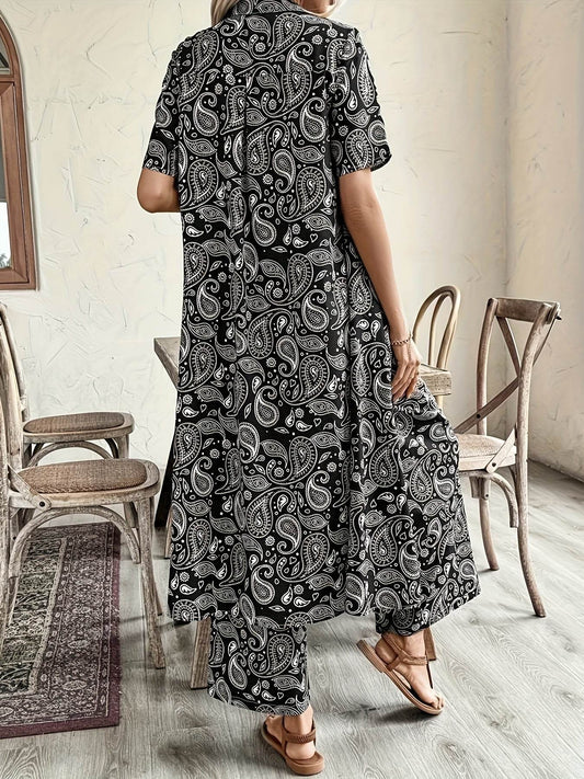 Women's Casual Two-Piece Set - Spring/Summer Paisley Blouse & Pants - Buy Center