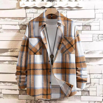 Buycenter Men's Autumn Plaid Coat - Trendy Loose Fit Blazer for Fall - Buy Center