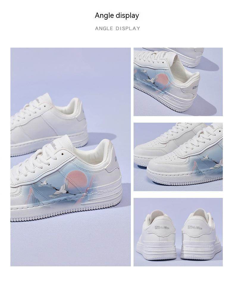 Buycenter Ancient Style White Crane Vulcanize Shoes - Cute Sky Blue Laces - Buy Center