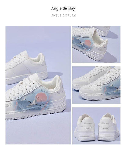 Buycenter Ancient Style White Crane Vulcanize Shoes - Cute Sky Blue Laces - Buy Center