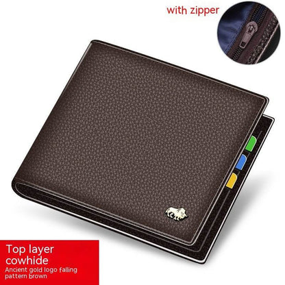 Men's Short Cowhide Wallet - Premium Leather, Multiple Card Slots, Stylish - Buy Center