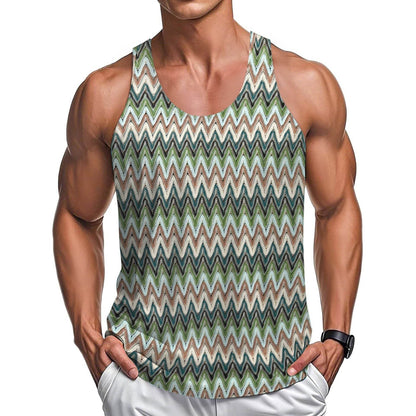 Retro Stripe Color Wave Vest - Summer Casual Men's Clothing in Green & Red - Buy Center