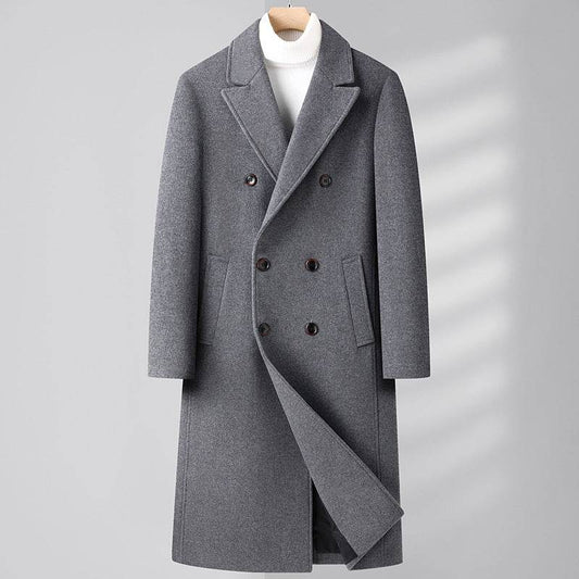 Autumn & Winter Long Woolen Coat - Double Breasted & Oblique Pockets - Buy Center