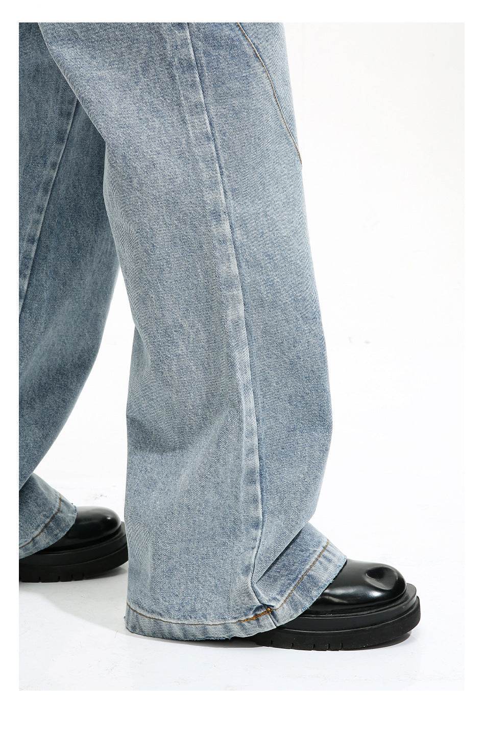 Buycenter Men's Vintage White Washed Straight Jeans - Light Blue Casual Style - Buy Center