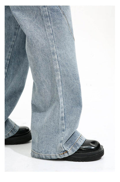 Buycenter Men's Vintage White Washed Straight Jeans - Light Blue Casual Style - Buy Center