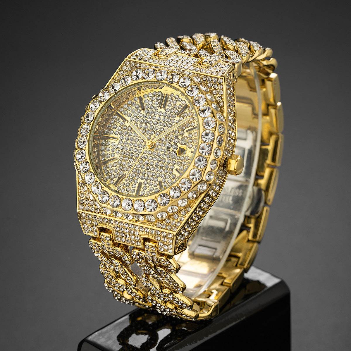 Men's Hip Hop Iced Diamond Cuban Link Watch - Trendy Quartz Style 2025 - Buy Center