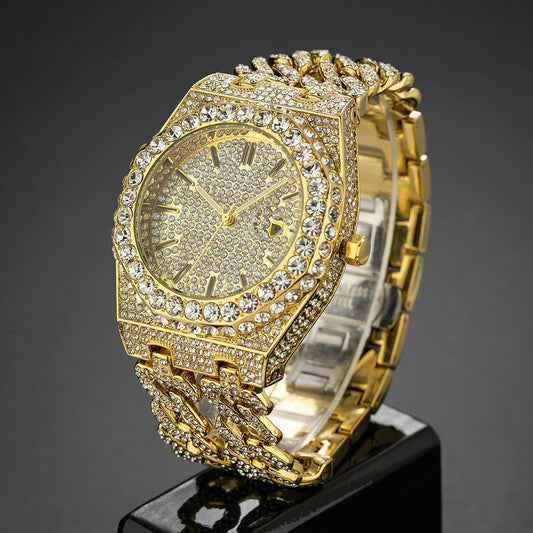 Men's Hip Hop Iced Diamond Cuban Link Watch - Trendy Quartz Style 2025 - Buy Center