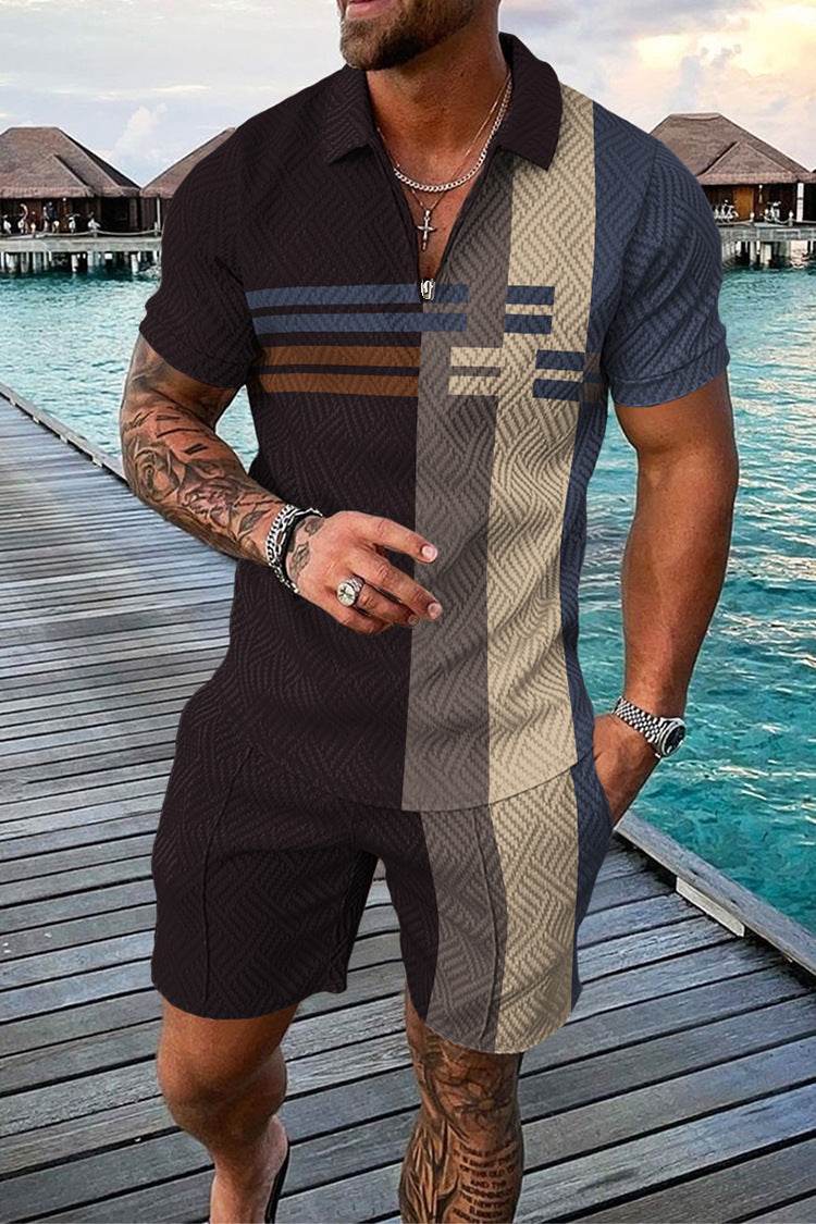 Buycenter Men's Summer Polo Shirt Suit - Plus Size Geometric Fashion - Buy Center