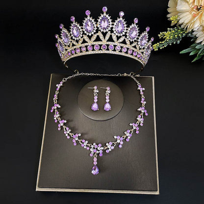 Buy Center Bridal Crown Three Piece Set - Gold-Plated Necklaces & Earrings - Buy Center