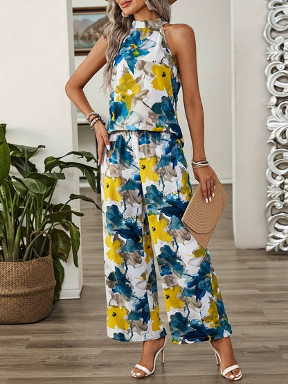 Women's Floral Print Sleeveless Top & Pants Set - Casual Summer Style - Buy Center
