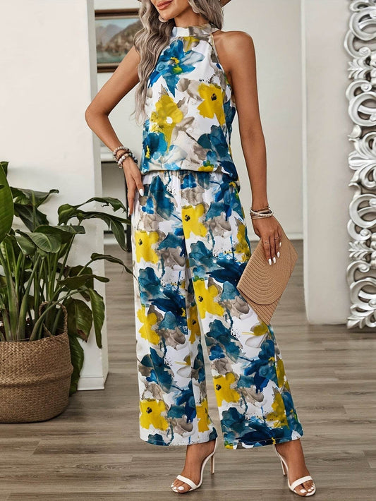 Women's Floral Print Sleeveless Top & Pants Set - Casual Summer Style - Buy Center