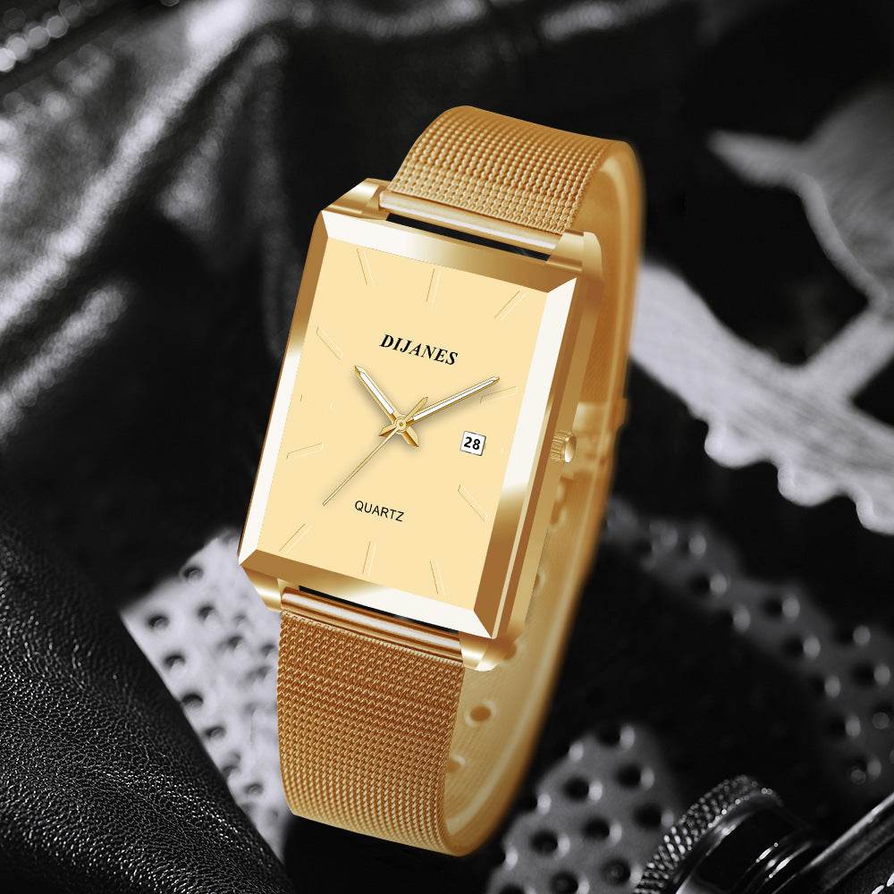 Buy Center Men's Square Quartz Watch - Stylish Gold & Black Design - Buy Center