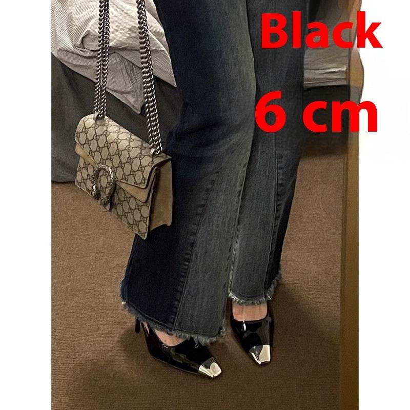 Women's Metal Square Toe Sandals - Stylish Black Design, Fine Heel - Buy Center