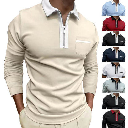 Buycenter Slim Fit Long Sleeve Men's T-Shirt - Zipper Decoration Styles - Buy Center