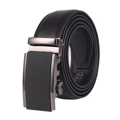 Men's Leather Automatic Buckle Belt - Two-Layer Cowhide, Embossed Style - Buy Center