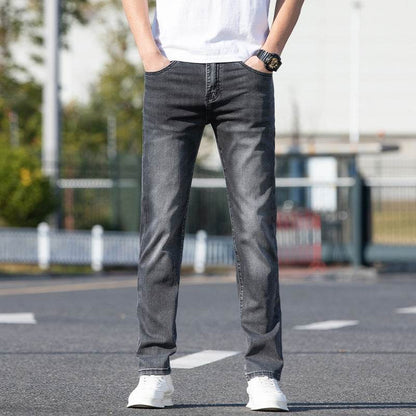 Men's Slim-Fit Summer Jeans - Light Blue & Gray Straight Trousers - Buy Center