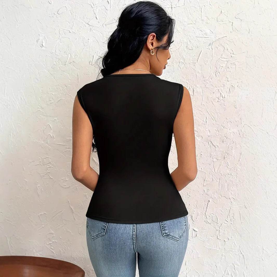 Buycenter Women's Irregular Sleeveless T-shirt - Diagonal Collar Style - Buy Center